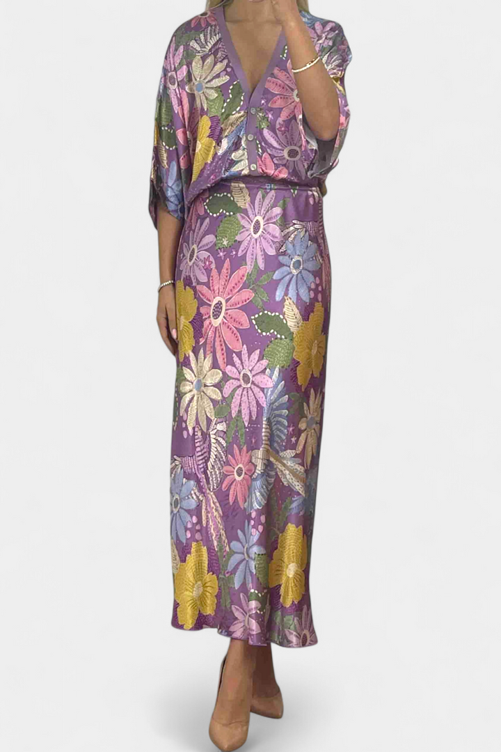 Shae Conjunto Suave de Blusa y Falda de Cola de Pez Floral