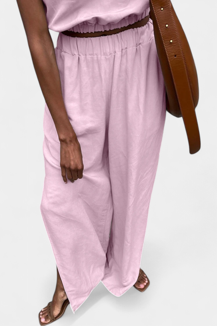 Portia Conjunto de Algodón y Lino con Abertura Lateral