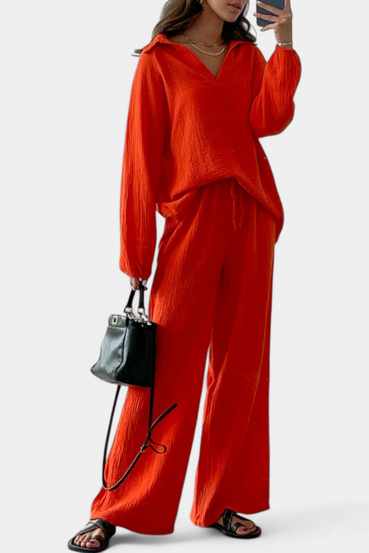 Aya Conjunto de Dos Piezas de Algodón con Escote en V