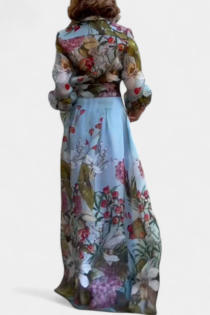 Sanne Conjunto Elegante Estampado de Camisa y Pantalón Fluido