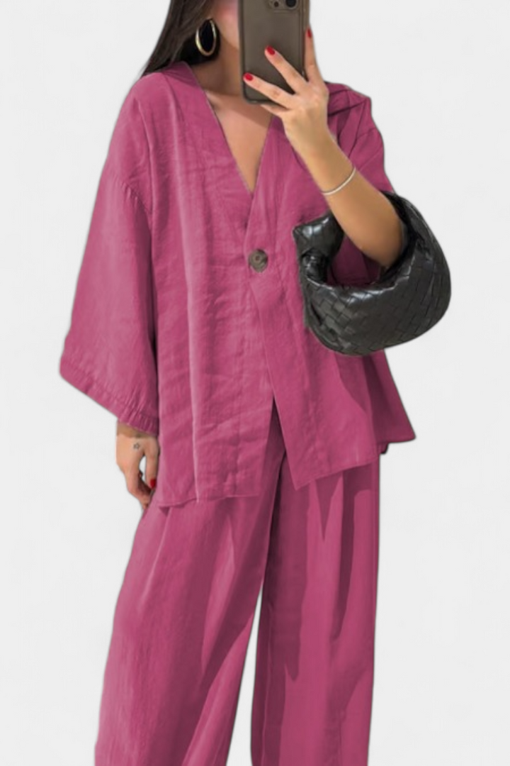 Eli Conjunto Oversize de Top con Cuello en V y Pantalón Recto