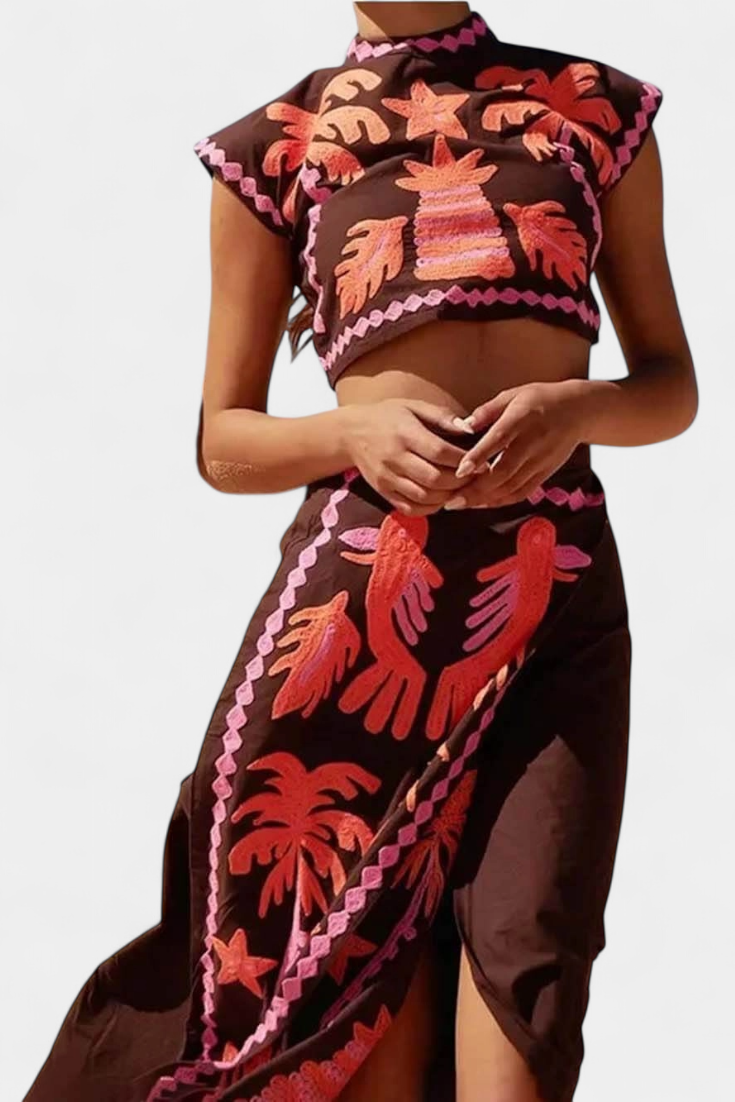 Sloan Conjunto de Top y Falda Recortada Coconut Palm