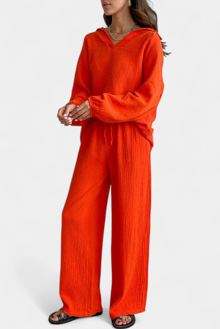 Aya Conjunto de Dos Piezas de Algodón con Escote en V