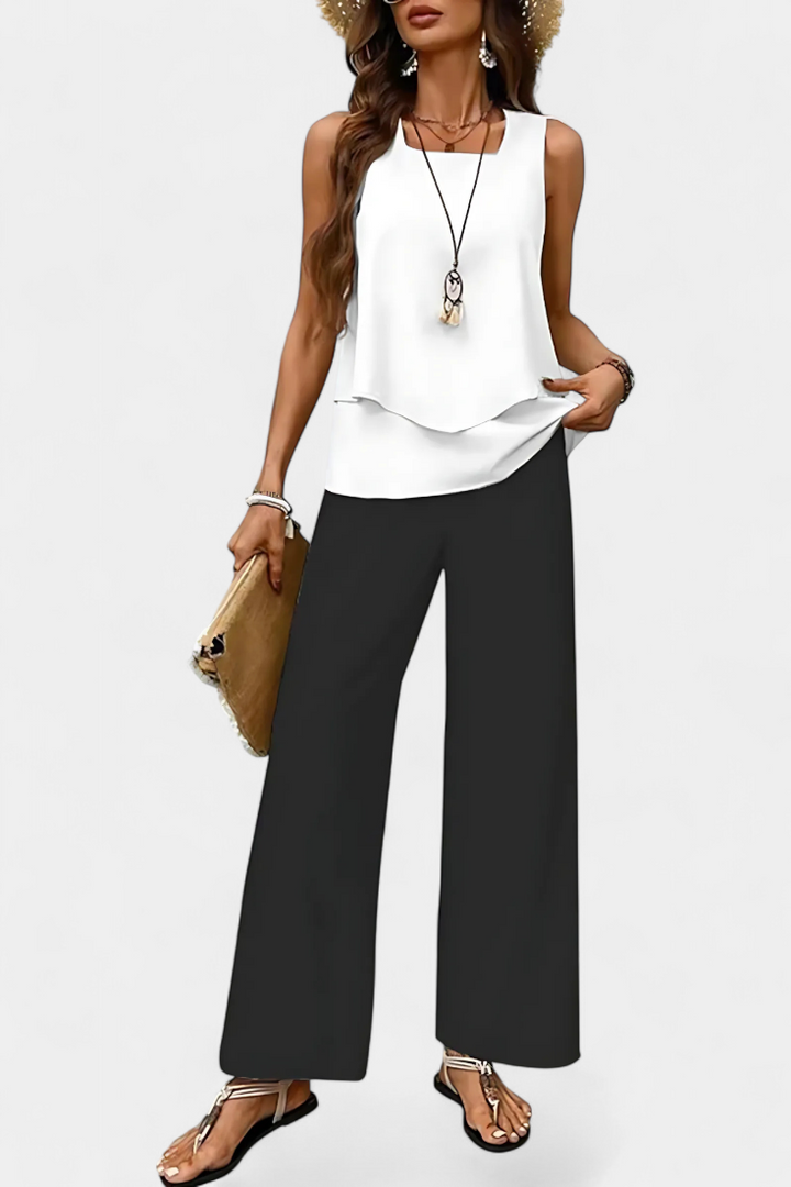 Martina Conjunto Boho Elegante Sin Mangas con Pantalón Recto Estampado