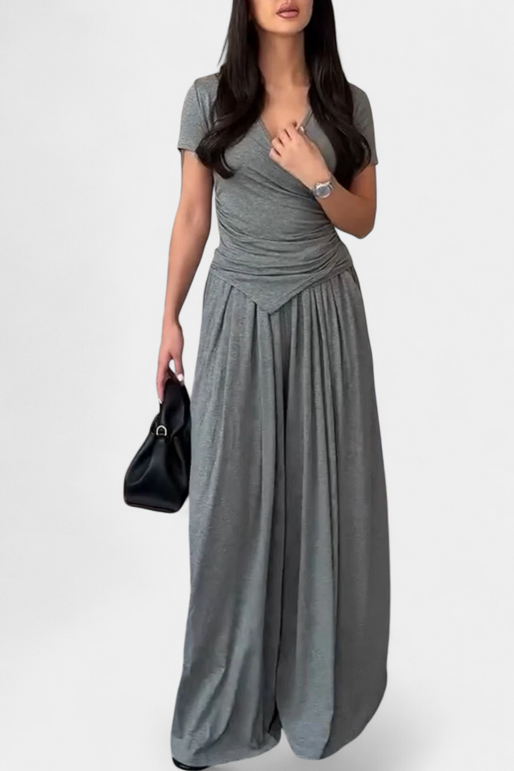 Ruslana Conjunto Cómodo de Dos Piezas con Escote en V Cruzado