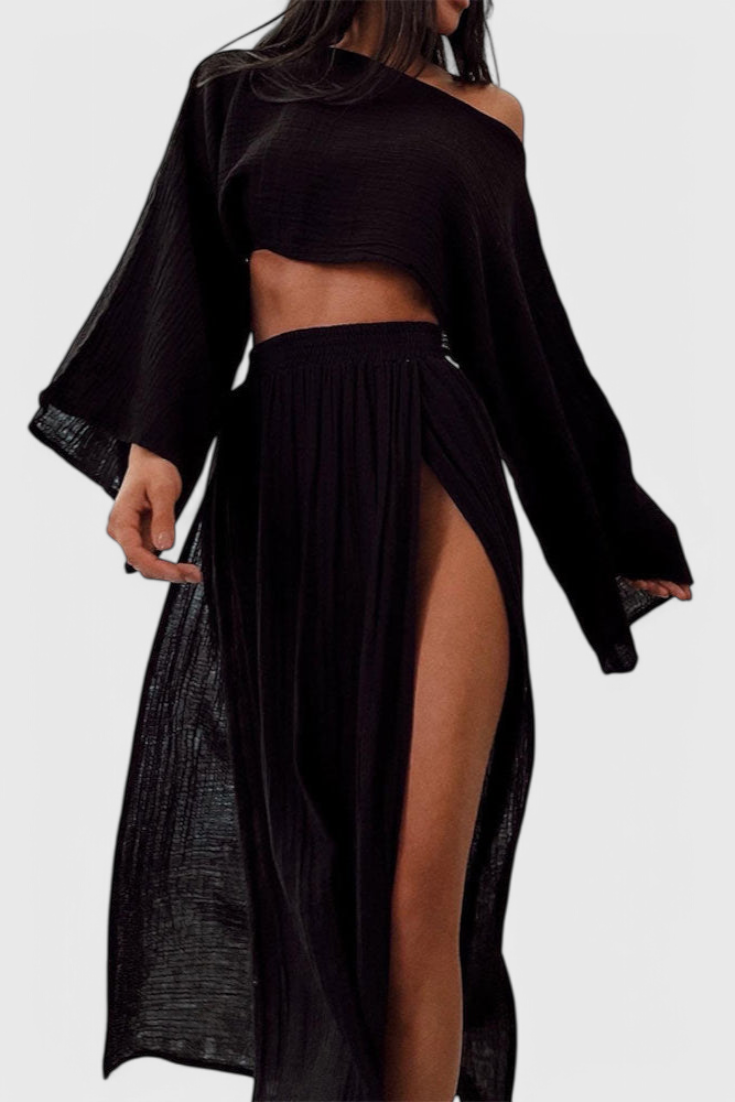 Martha Conjunto de Dos Piezas con Falda de Abertura Alta