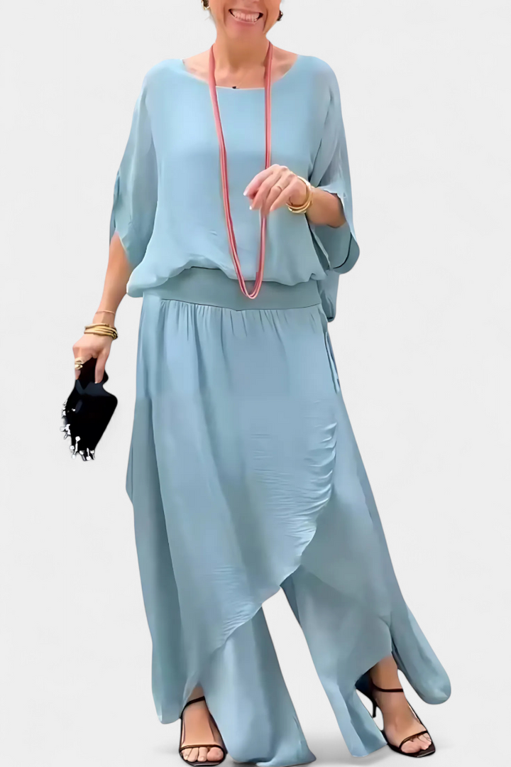 Maravilla Conjunto Fluido de Dos Piezas con Top Holgado y Falda Asimétrica