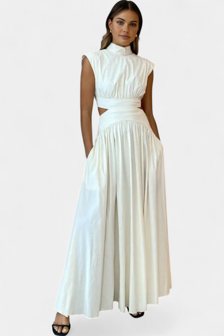 Jocelyn Conjunto Largo Minimalista con Escote Alto y Abertura Lateral