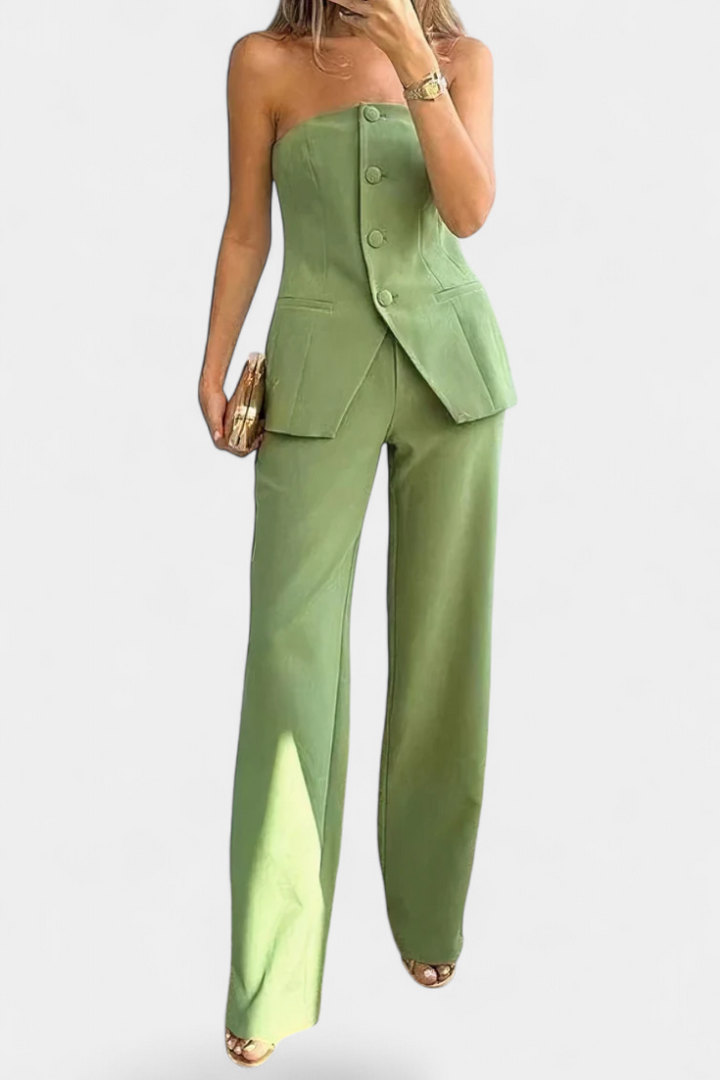 Ekaterina Conjunto de Top Tubo y Pantalón de Pierna Ancha con Estilo Minimalista