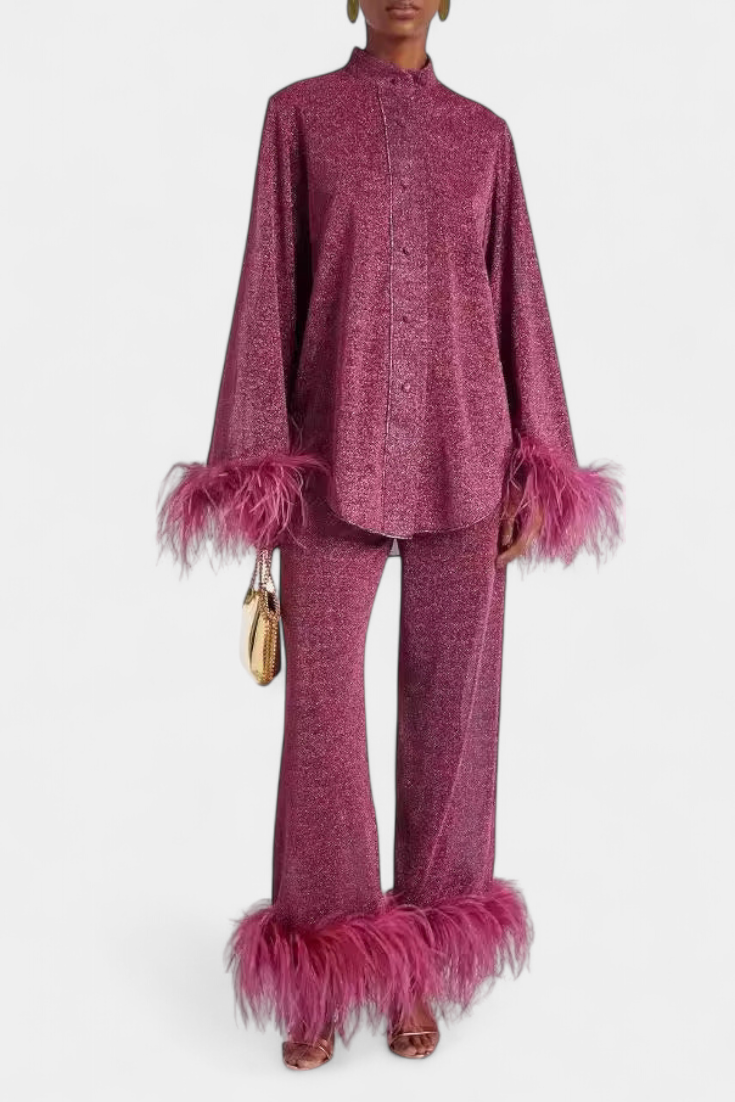 Polina Conjunto de Dos Piezas con Collar de Plumas