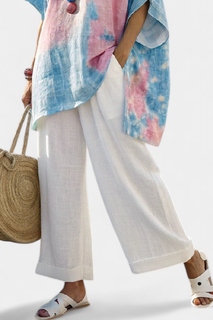 Valentina – top de lino esencial cómodo y pantalones a rayas de bambú