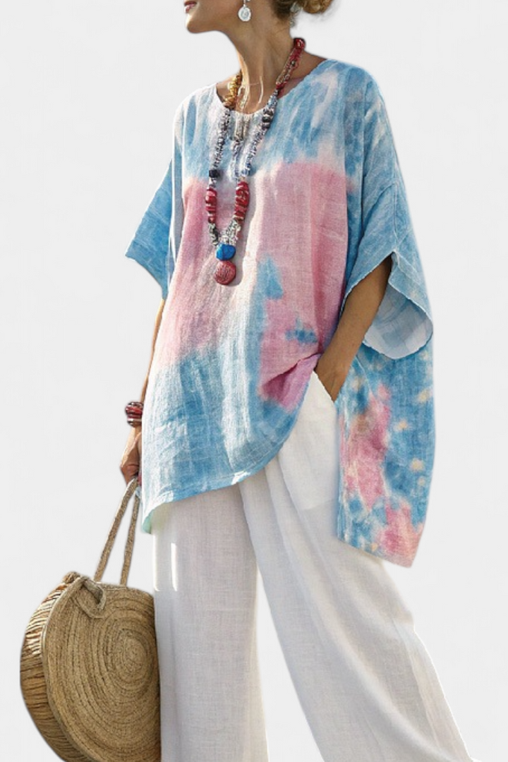 Valentina – top de lino esencial cómodo y pantalones a rayas de bambú