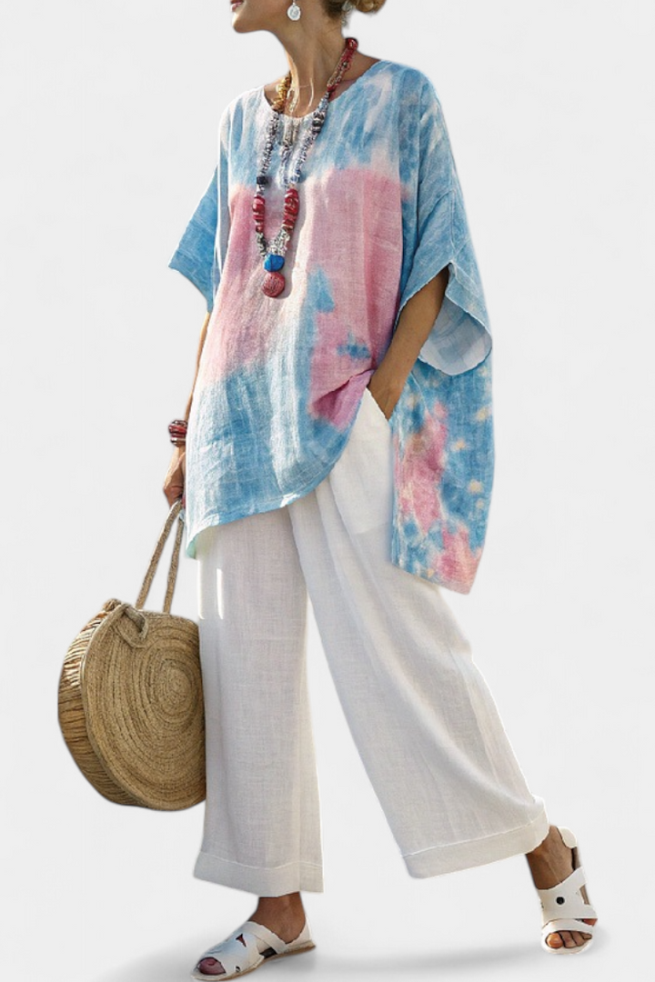 Valentina – top de lino esencial cómodo y pantalones a rayas de bambú