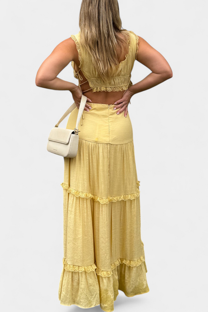 Ilys Conjunto Romántico de Top con Encaje y Falda Larga Voluminosa