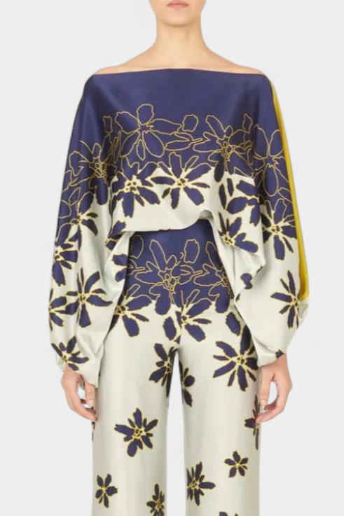 Sybella Conjunto de Dos Piezas con Hombros Descubiertos y Pantalones Amplios Estampados