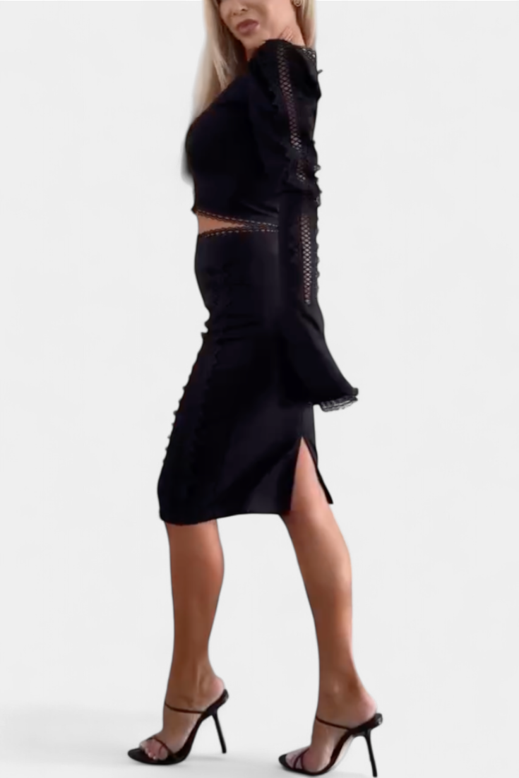 Minerva Conjunto Elegante de Top con Encaje y Falda de Cintura Alta