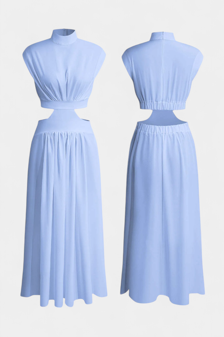 Jocelyn Conjunto Largo Minimalista con Escote Alto y Abertura Lateral