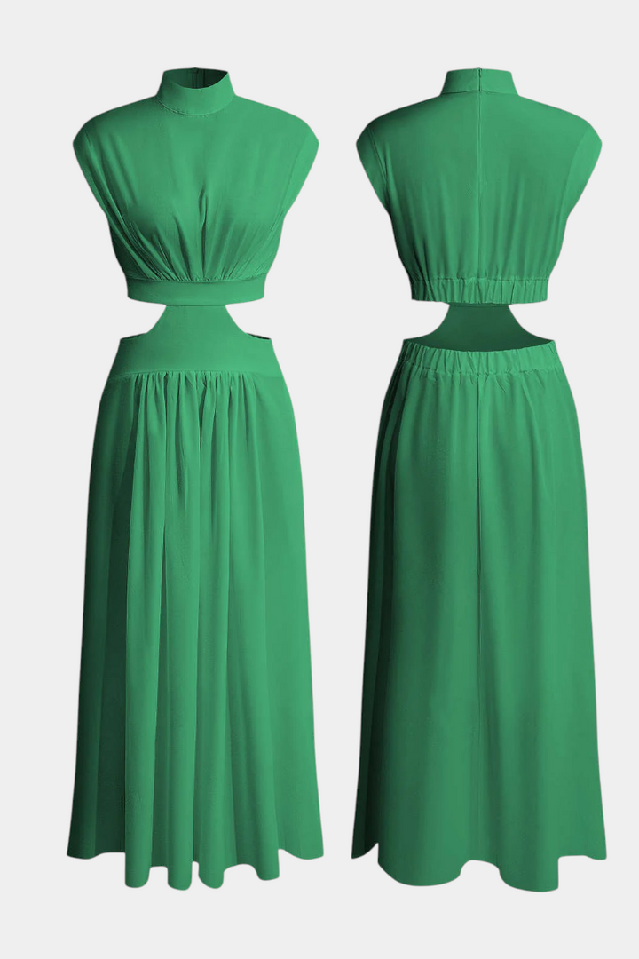 Jocelyn Conjunto Largo Minimalista con Escote Alto y Abertura Lateral