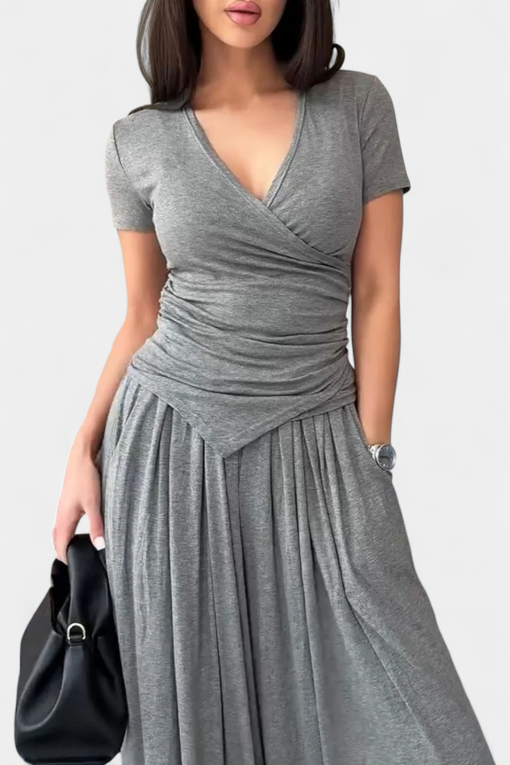 Ruslana Conjunto Cómodo de Dos Piezas con Escote en V Cruzado