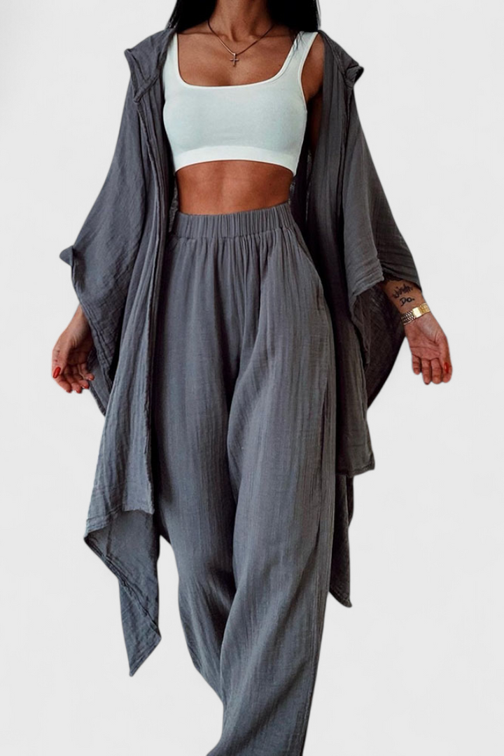 Henley Conjunto Casual de Dos Piezas con Cárdigan