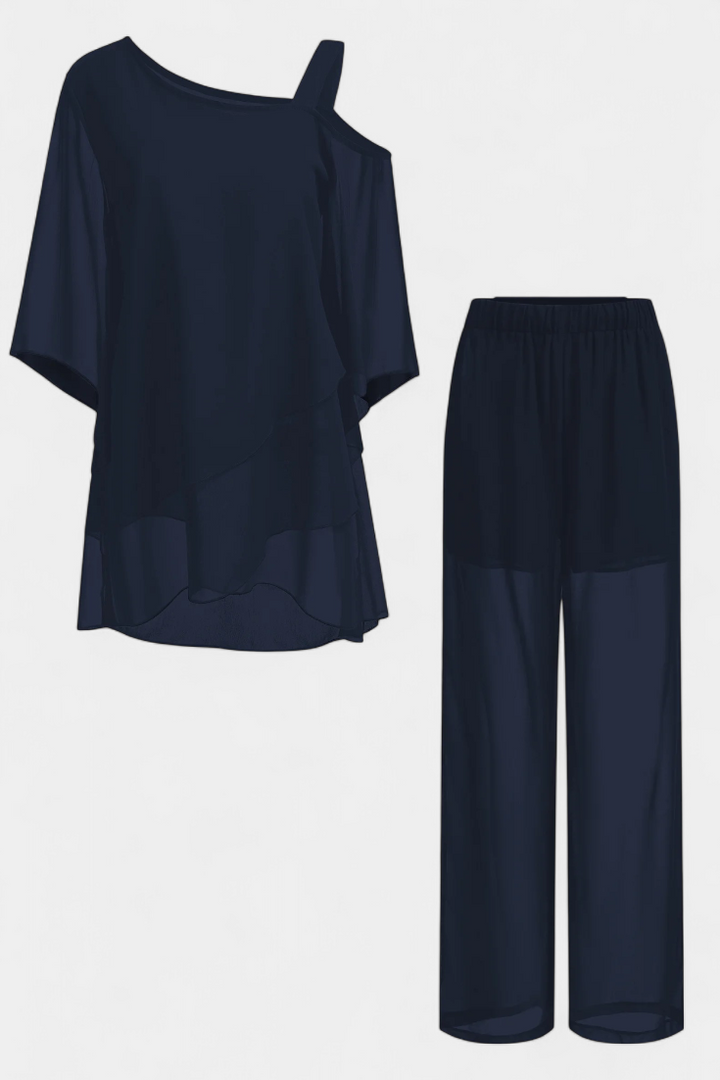 Kitty Conjunto de Dos Piezas con Hombros Descubiertos y Silueta Fluida