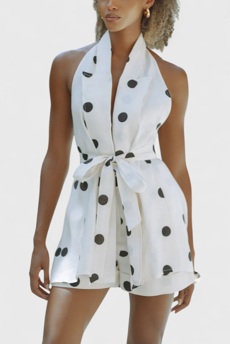 Eshra Conjunto de Top Halter y Shorts con Lunares