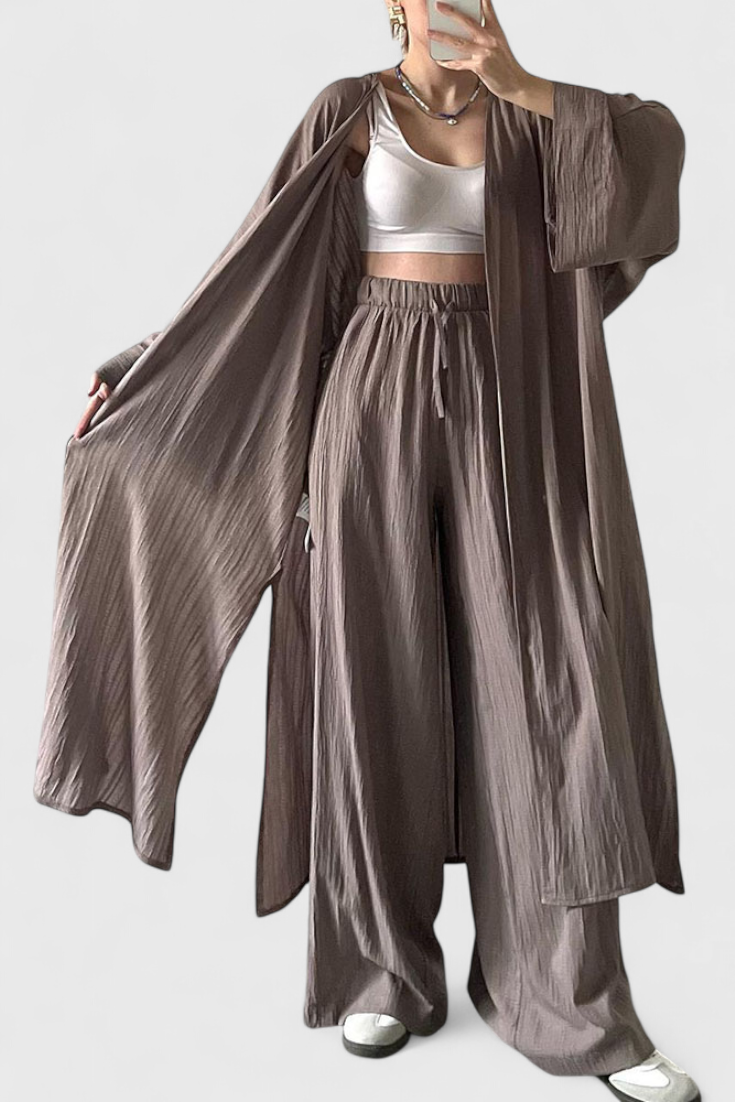 Suella Conjunto Casual de Dos Piezas con Cárdigan Largo y Abertura Lateral