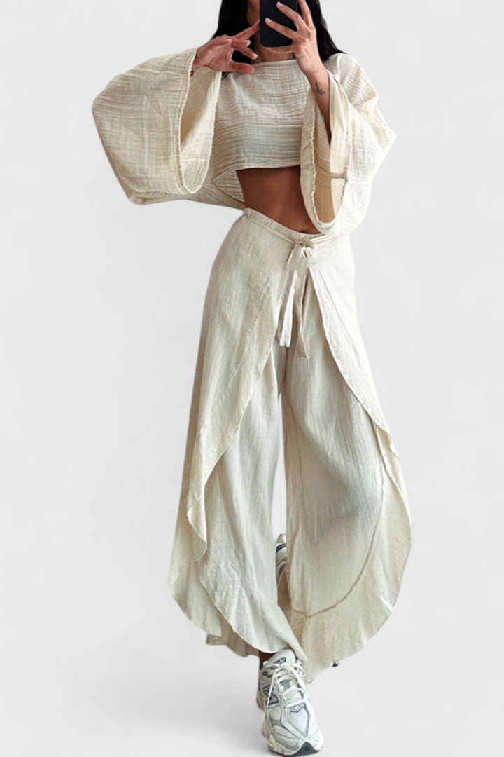 Maeva Conjunto Casual de Dos Piezas con Abertura y Lazo