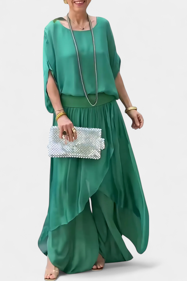 Maravilla Conjunto Fluido de Dos Piezas con Top Holgado y Falda Asimétrica